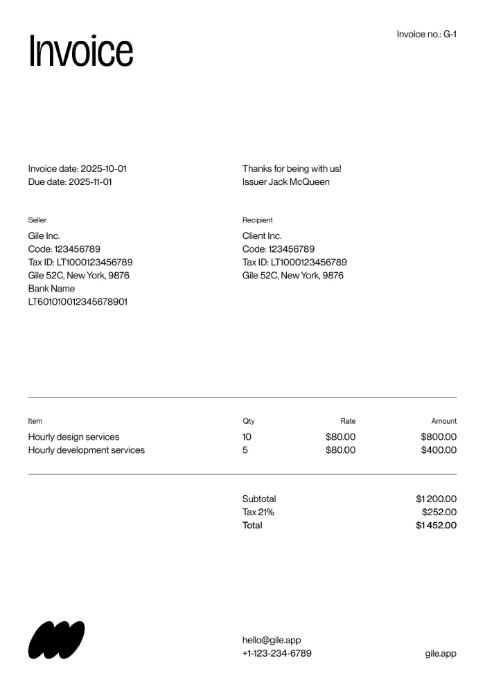 Invoice Glints Gile - Online Invoicing Made Simple