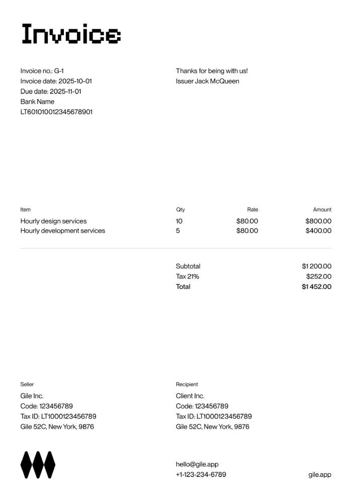 Invoice Glints Gile - Online Invoicing Made Simple