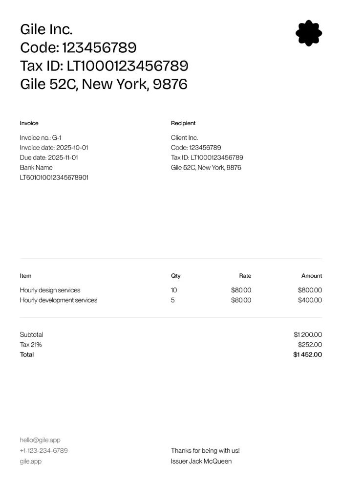 Invoice Glints Gile - Online Invoicing Made Simple